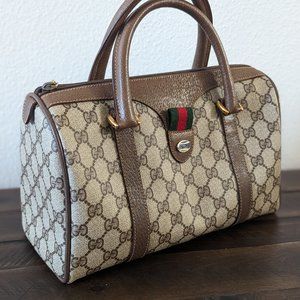 AUTHENTIC Gucci Vintage 1980’s Brown Monogram Canvas Boston Bag